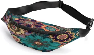 Personalized Waist Packs with Adjustable Strap,Bohemian Flower CrossBody Fanny Pack Casual Bag for Travel Sports Running Hiking