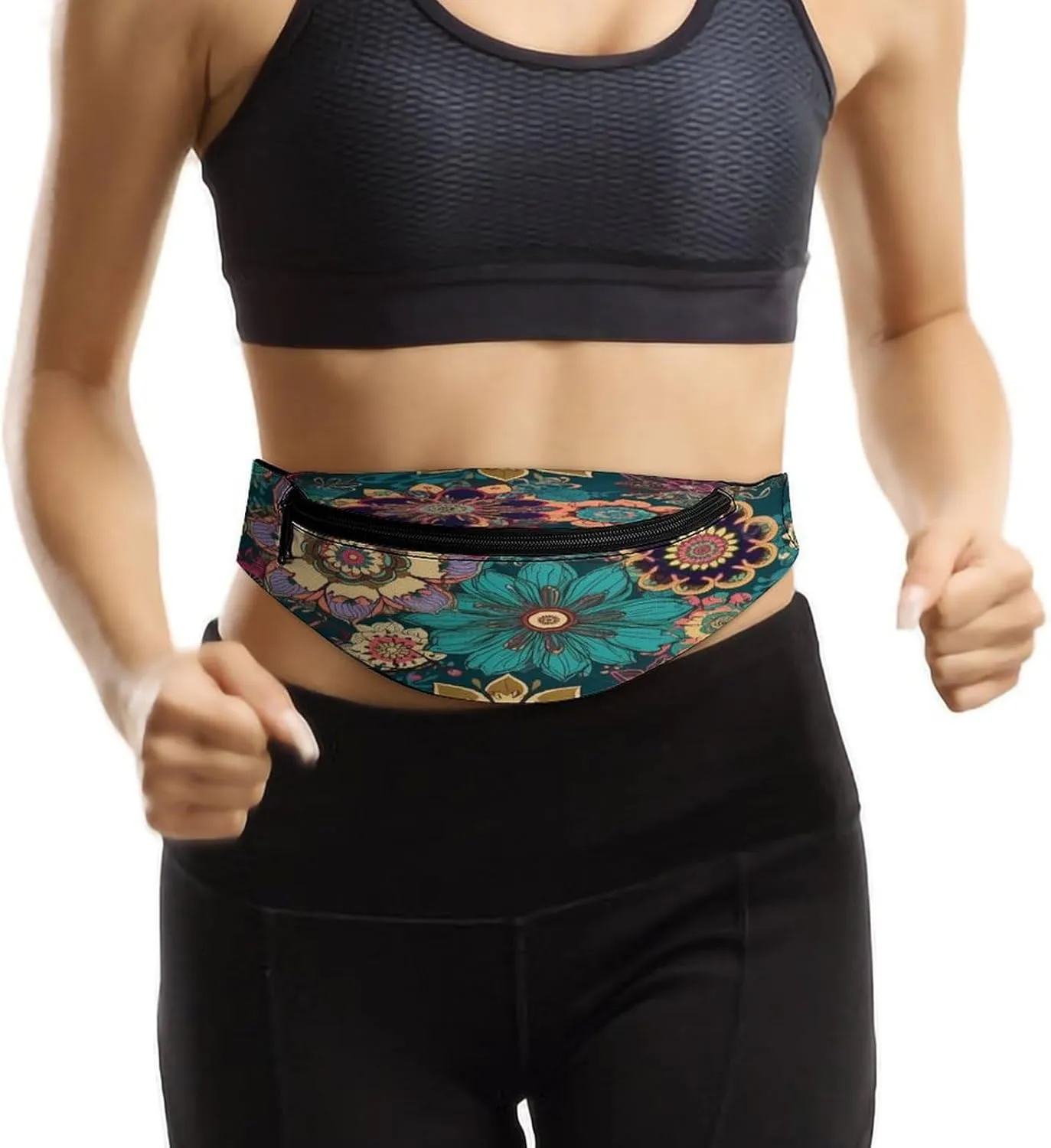 Personalized Waist Packs with Adjustable Strap,Bohemian Flower CrossBody Fanny Pack Casual Bag for Travel Sports Running Hiking
