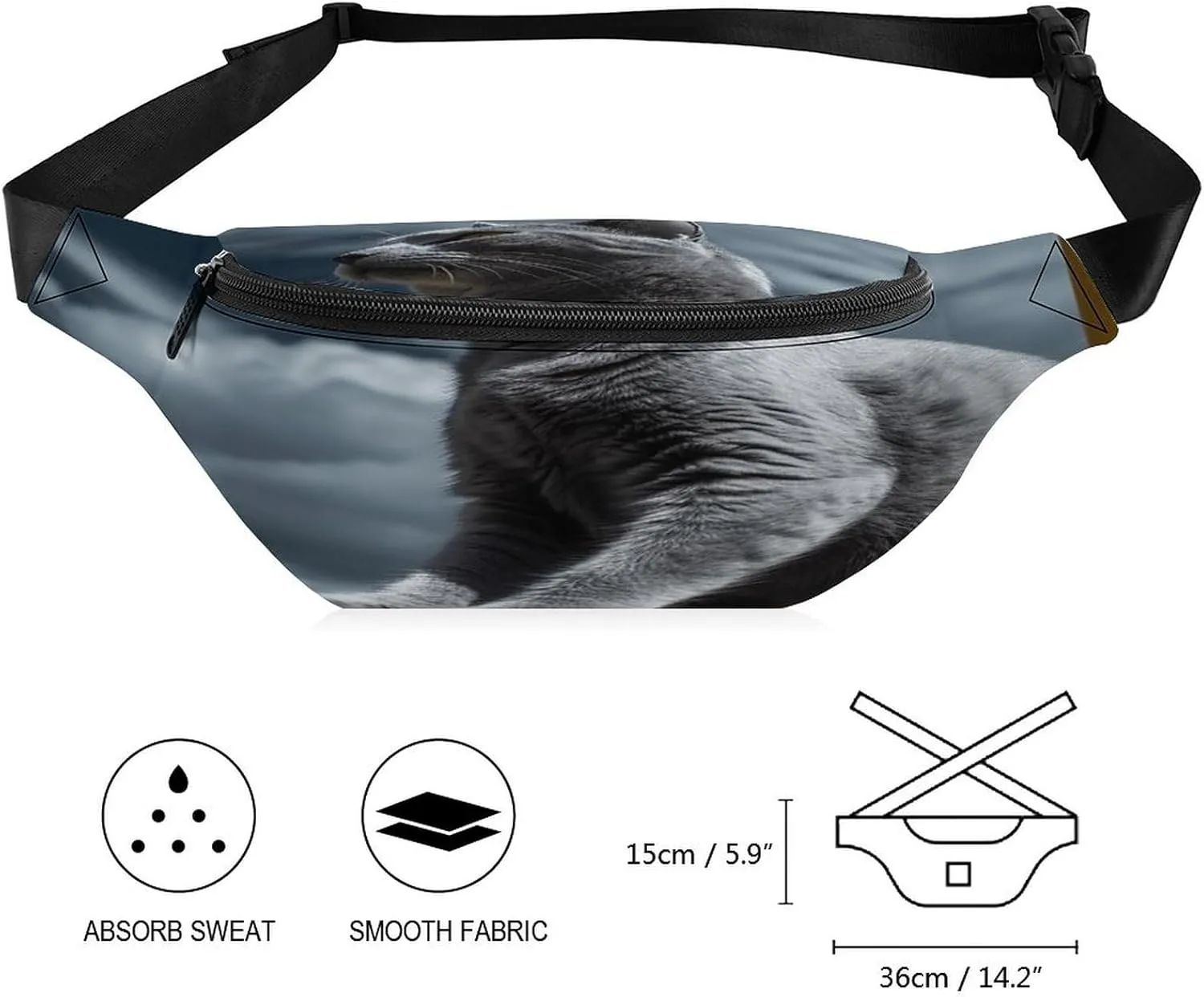 Personalized Waist Packs with Adjustable Strap,Cat Sitting on Chair CrossBody Fanny Pack Casual Bag for Travel Sports Running Hiking