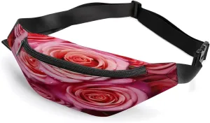 Personalized Waist Packs with Adjustable Strap,Elegant Rose Flower CrossBody Fanny Pack Casual Bag for Travel Sports Running Hiking