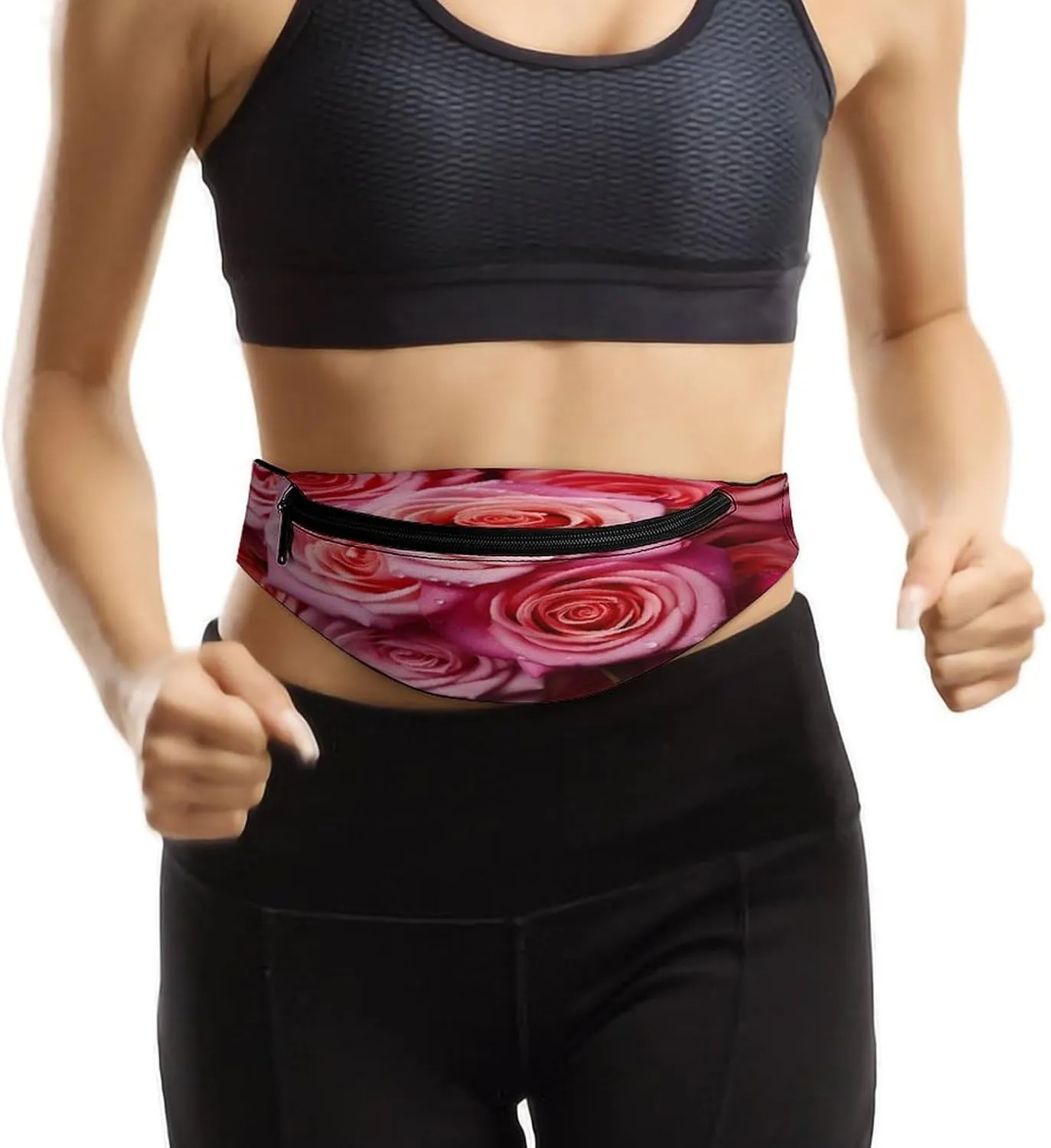 Personalized Waist Packs with Adjustable Strap,Elegant Rose Flower CrossBody Fanny Pack Casual Bag for Travel Sports Running Hiking