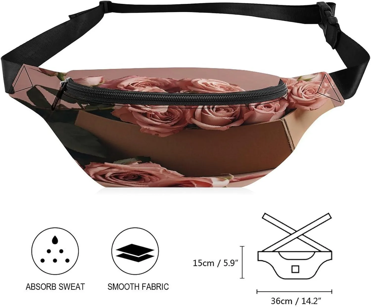 Personalized Waist Packs with Adjustable Strap,Roses in Box CrossBody Fanny Pack Casual Bag for Travel Sports Running Hiking