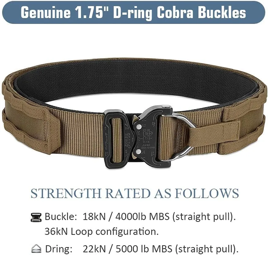 PETAC GEAR Tactical Battle Belt With Cobra Buckle D-Ring | Military Heavy Duty Rigger Gun Belts | Inner Outer Molle Belt.
