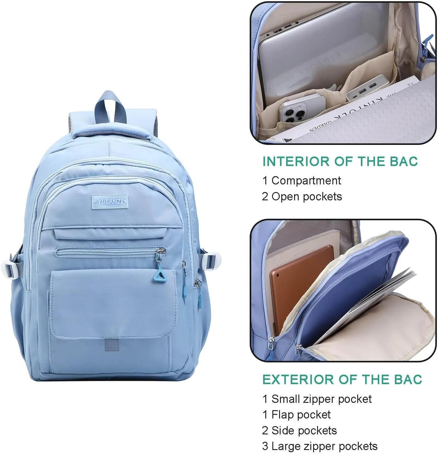 Phaoullzon Teen Girls School Backpack for Boys, College Aesthetic Laptop Bookbag for Women,Blue