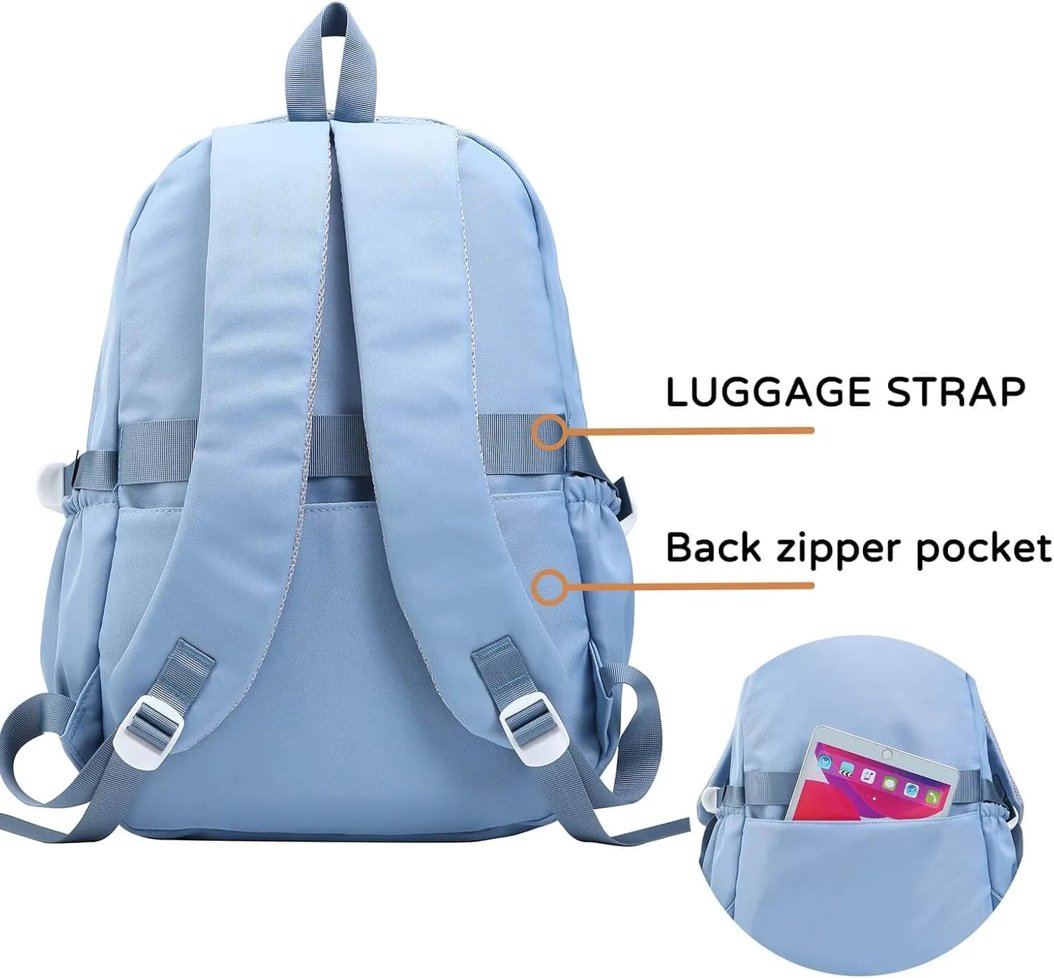 Phaoullzon Teen Girls School Backpack for Boys, College Aesthetic Laptop Bookbag for Women,Blue