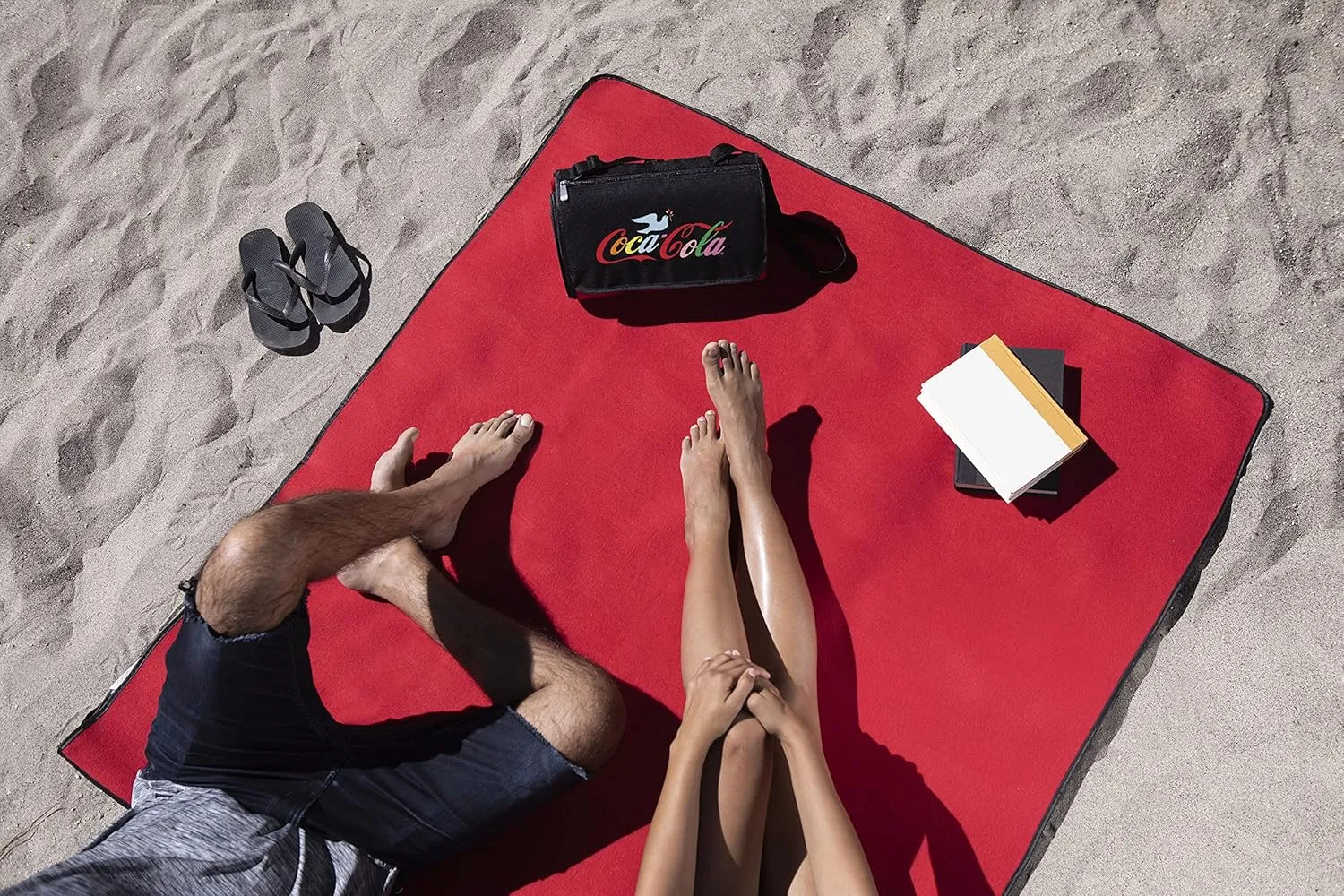 PICNIC TIME Coca-Cola Unity Dove Blanket Tote Outdoor Picnic Blanket, Beach Blanket, Camping Blanket, (Red with Black Flap)