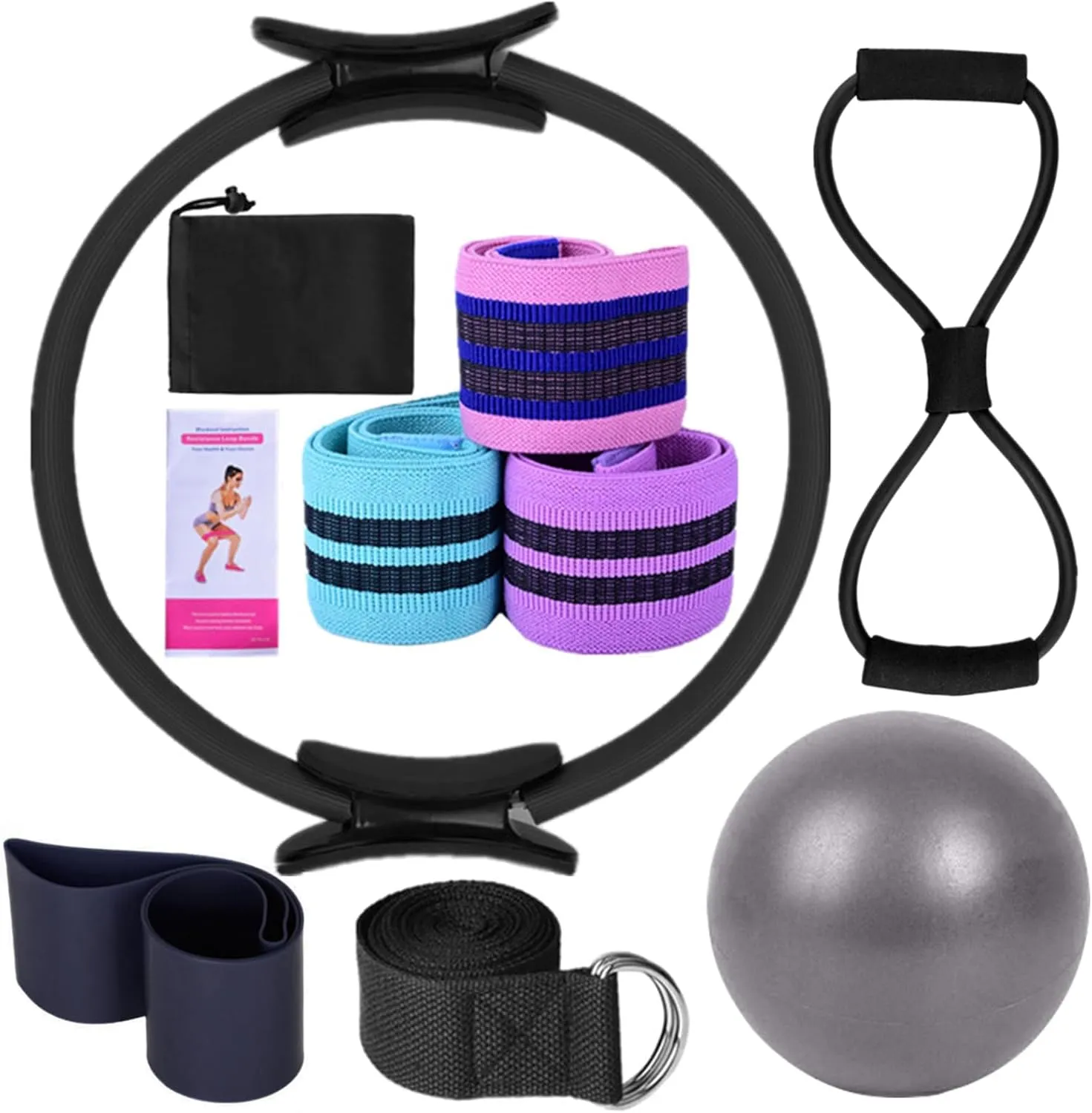 Pilates Essentials Kit for Women,Better Me Pilates Essentials kit for Women,Booty Bands for Working Out Glutes Yoga Ball 25cm Figure 8 Resistance Band Yoga Bands for Stretching