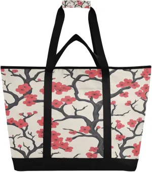 Pink Peach Flowers Reusable Insulated Lunchbox Cooler Bag, Leakproof Kitchen Grocery Bag Collapsible Portable Cooler Tote Bag for Picnic, Camping, Office, Travel