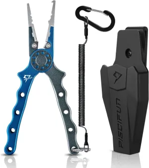 Piscifun Fishing Pliers, Saltwater Fishing Pliers with Split Ring, Fish Hook Remover, Corrosion Resistance Fly Fishing Pliers with Braid Cutters, Sheath and Lanyard, Fishing Gear Gifts for Men