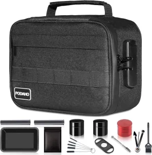 PODAHO Large Smell Proof Case Complete Kit with 11 Small Items, Premium Smell Proof Lockable bags with Combination Lock, Smell Proof Box Containers For Home and Travel, Black