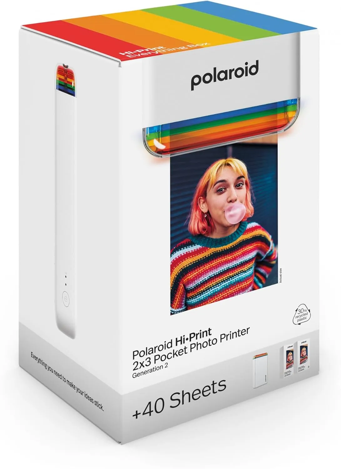 Polaroid Hi-Print   Paper Bundle - 2nd Generation Bluetooth Connected 2x3 Pocket Photo Dye-Sub Printer - White Printer   40 Photos (6438)