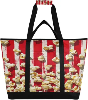 Popcorn Stripes Reusable Insulated Lunchbox Cooler Bag, Leakproof Kitchen Grocery Bag Collapsible Portable Cooler Tote Bag for Picnic, Camping, Office, Travel