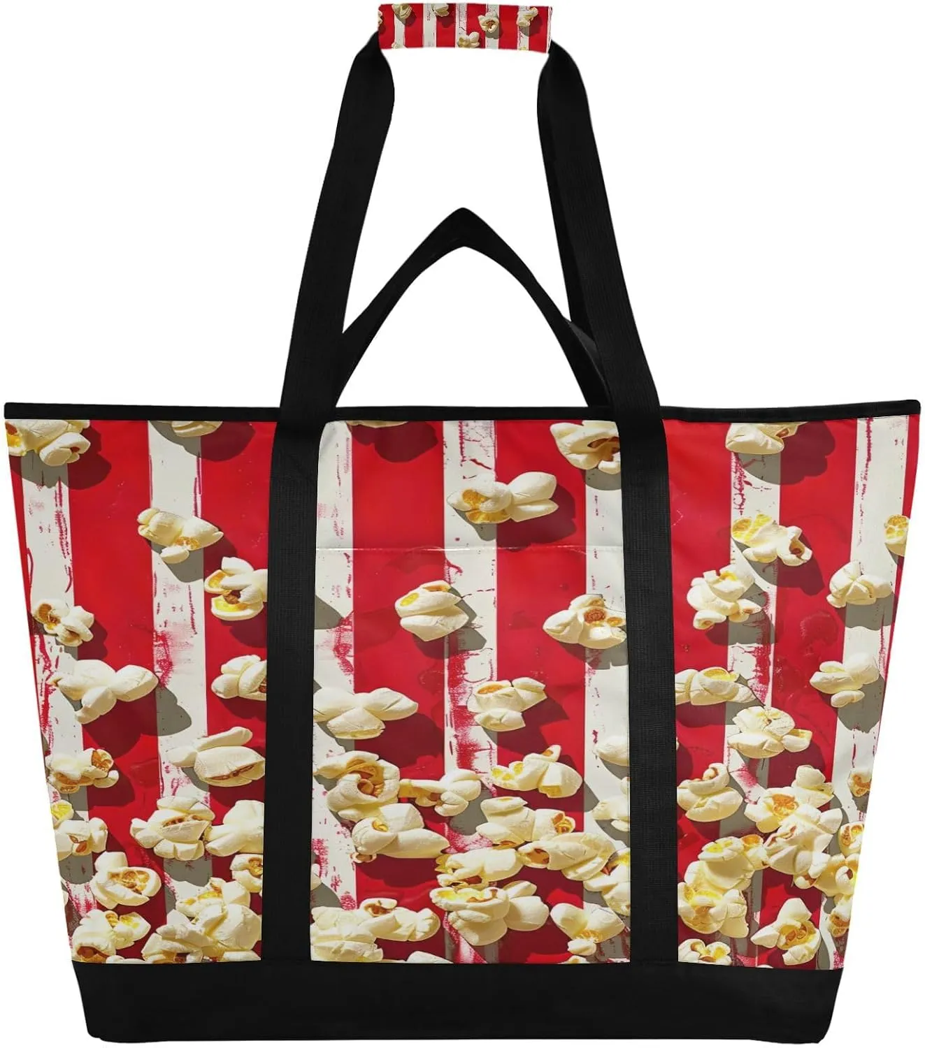 Popcorn Stripes Reusable Insulated Lunchbox Cooler Bag, Leakproof Kitchen Grocery Bag Collapsible Portable Cooler Tote Bag for Picnic, Camping, Office, Travel