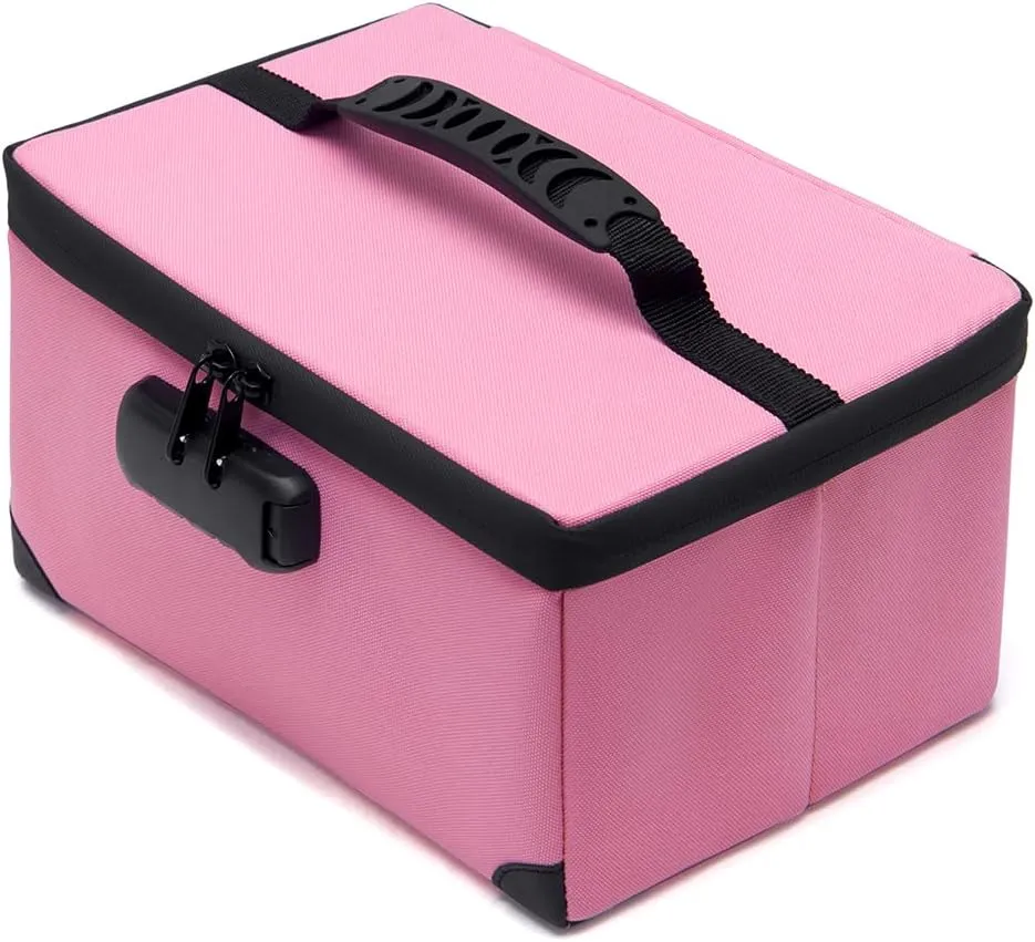 Portable Cosmetic Bag with Lock, Large Capacity Travel Makeup Case Organizer, Waterproof Makeup Bags for Girls Traveling With Handle and Divider Makeup Bag… (Pink)