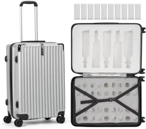 Premium Thermal-Insulated Wine suitcase with Ice Pack Compartment - Shockproof Reinforced PC Travel Case for 10 750ml Wine Bottles, Heavy-Duty Handle, Quiet 360° Wheels & Secure Zipper for Air Travel