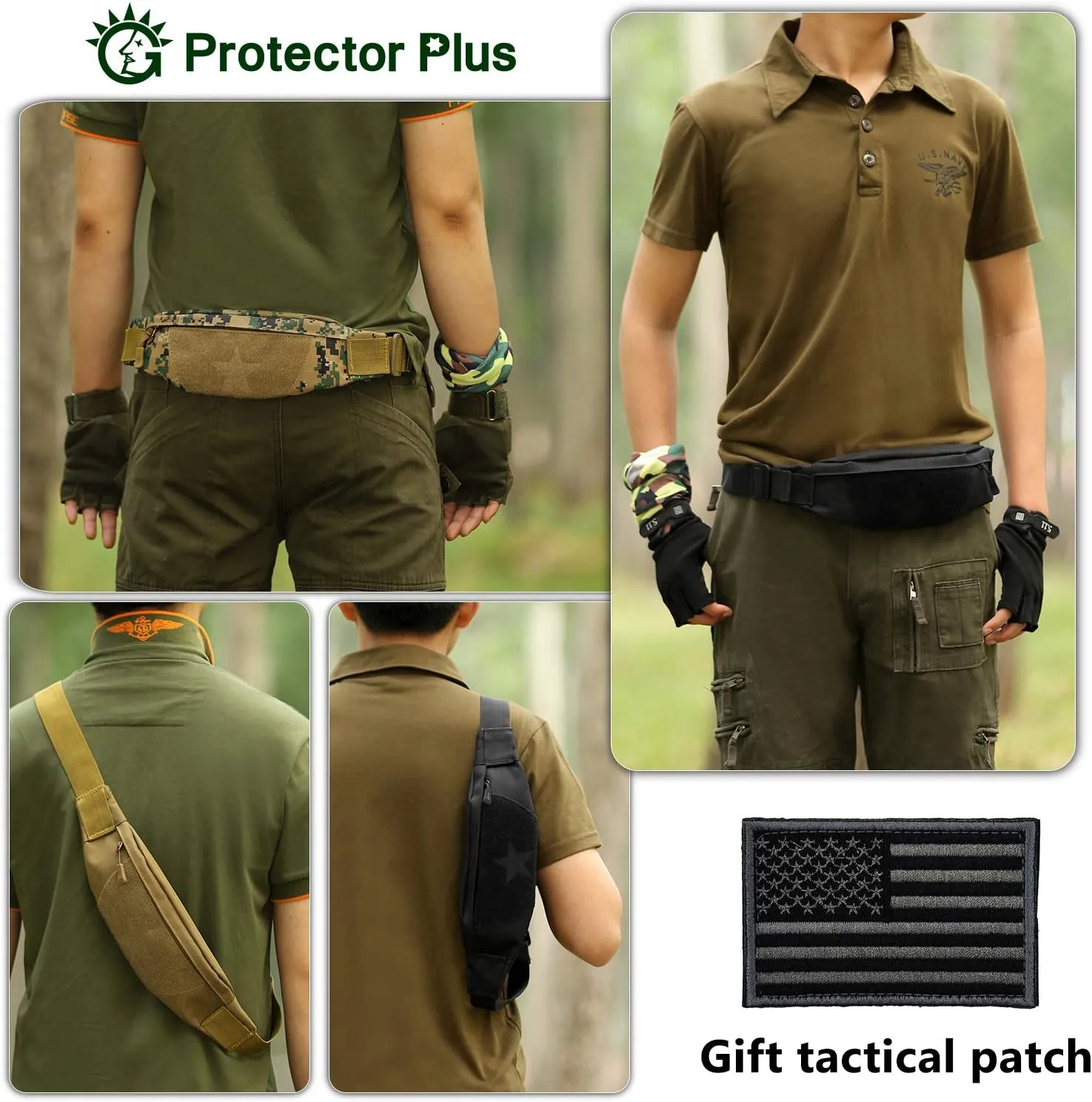 Protector Plus Tactical Running Waist Pack Belt Military Fitness Fanny Bag Sling Hip Bumbag MOLLE Army Lumbar Gear Pocket (Patch Included)