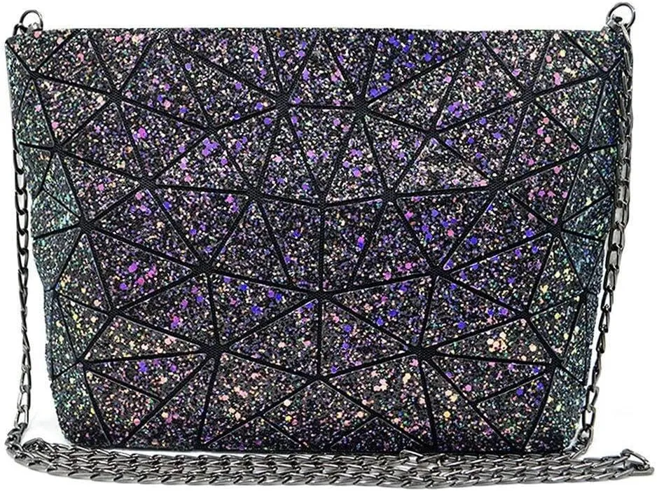 PU Shoulder Bag for Women Chain Laser Clutch Purse Bags Geometric Women Cross-Body Totes