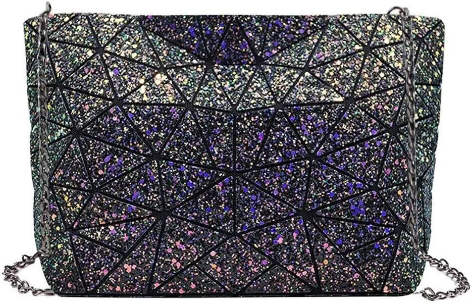 PU Shoulder Bag for Women Chain Laser Clutch Purse Bags Geometric Women Cross-Body Totes