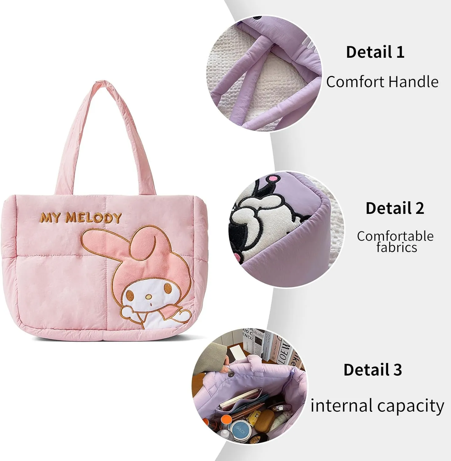 Puffer Tote Bag for Women, Cartoon Quilted Handbag, Lightweight puffy Shoulder Bags Purse, for Work Travel Gym Shop