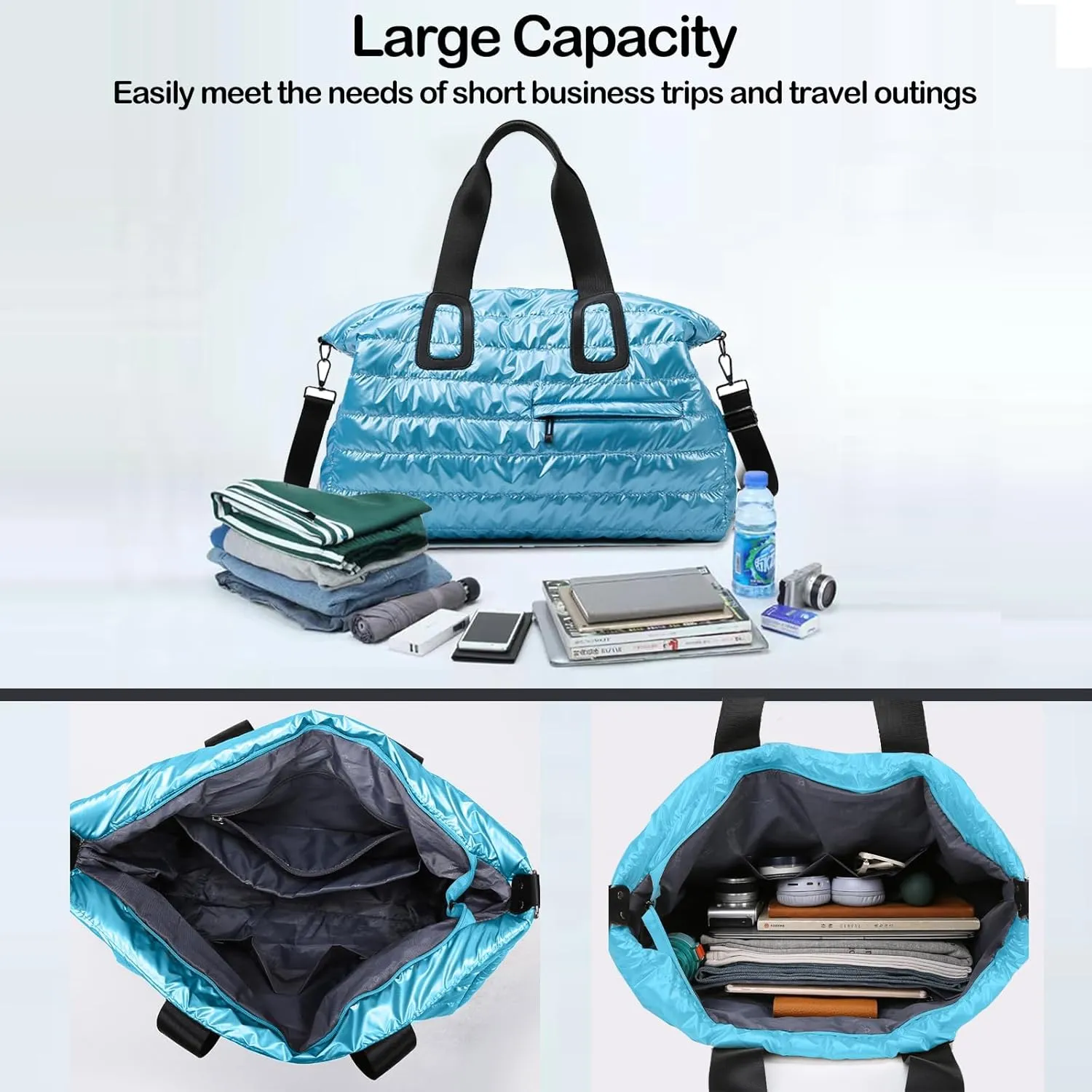 Puffer Tote Bag for Women Large Quilted Puffy Handbag Lightweight Down Cotton Filled Shoulder Crossbody Hobo Bag