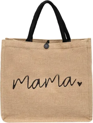 Pugtay Jute/Canvas Gifts for Mom, Mama Bag Mother Gifts Momlife Tote for Hospital, Shopping, Beach,Mother’s Day