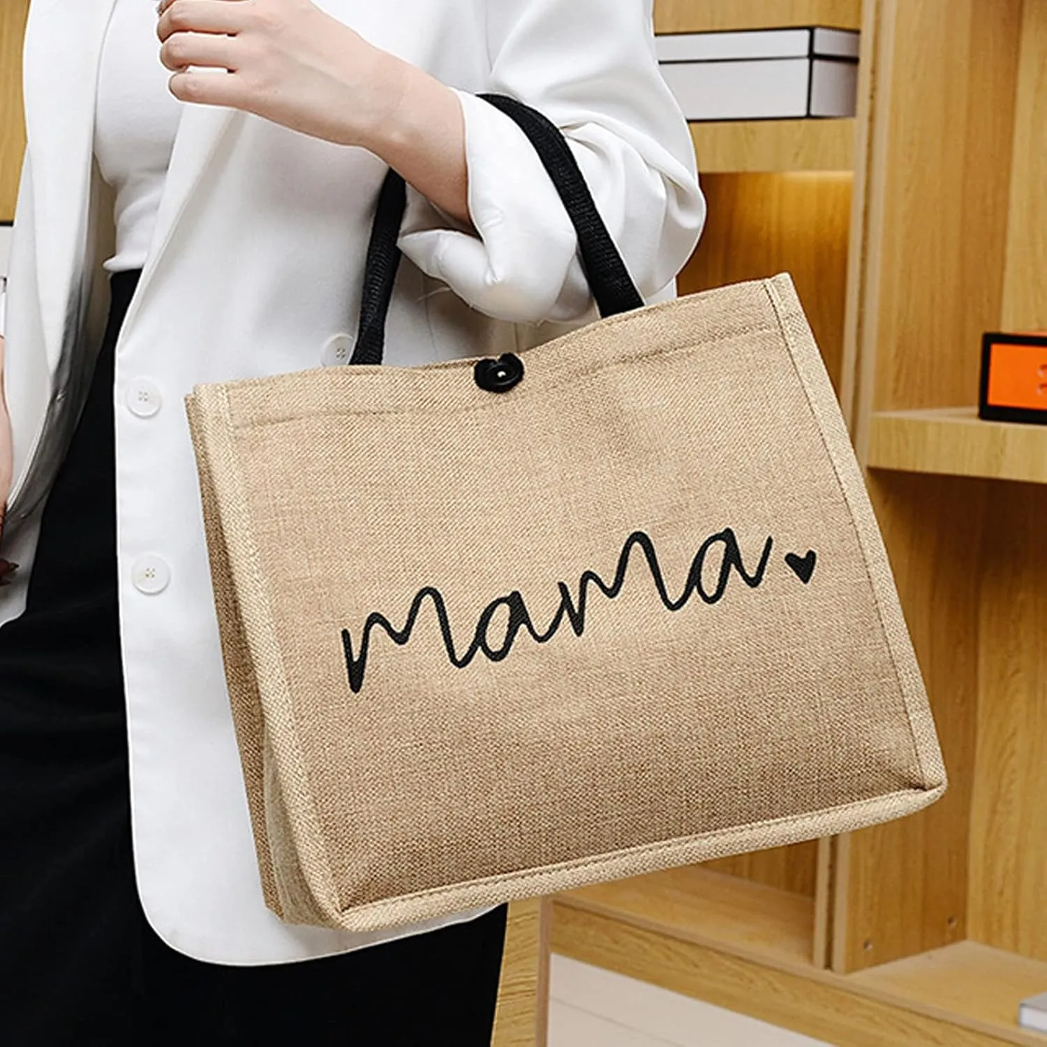 Pugtay Jute/Canvas Gifts for Mom, Mama Bag Mother Gifts Momlife Tote for Hospital, Shopping, Beach,Mother’s Day