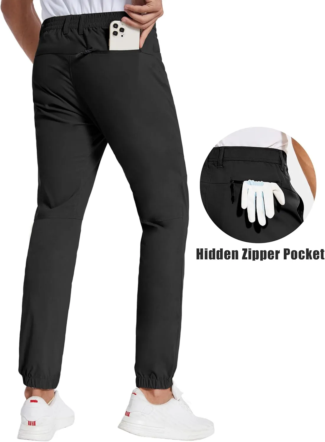 PULI Men's Stretch Golf Joggers Pants with 4 Pockets Waterproof Slim Fit Hiking Casual Travel Work Pants for Men