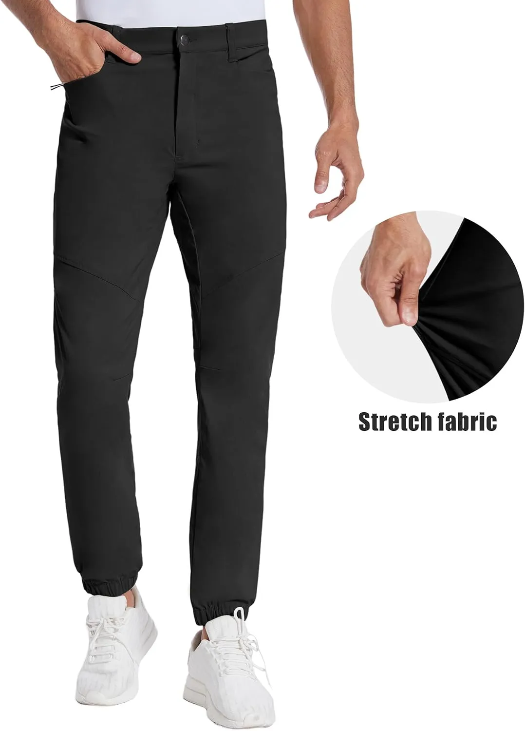 PULI Men's Stretch Golf Joggers Pants with 4 Pockets Waterproof Slim Fit Hiking Casual Travel Work Pants for Men
