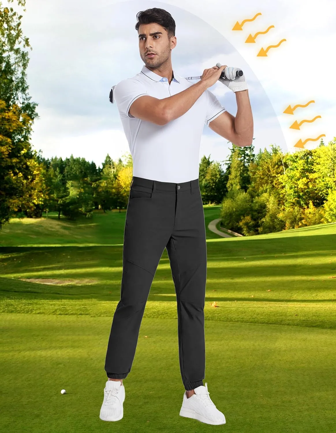 PULI Men's Stretch Golf Joggers Pants with 4 Pockets Waterproof Slim Fit Hiking Casual Travel Work Pants for Men