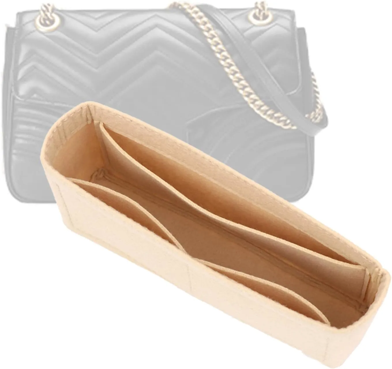 Purse Organizer Insert Felt Bag with Pockets, Mini Handbag Tote Shaper Insert for GG Marmont Matelasse, Turn Your Bag Into A Crossbody (Off White, Medium)