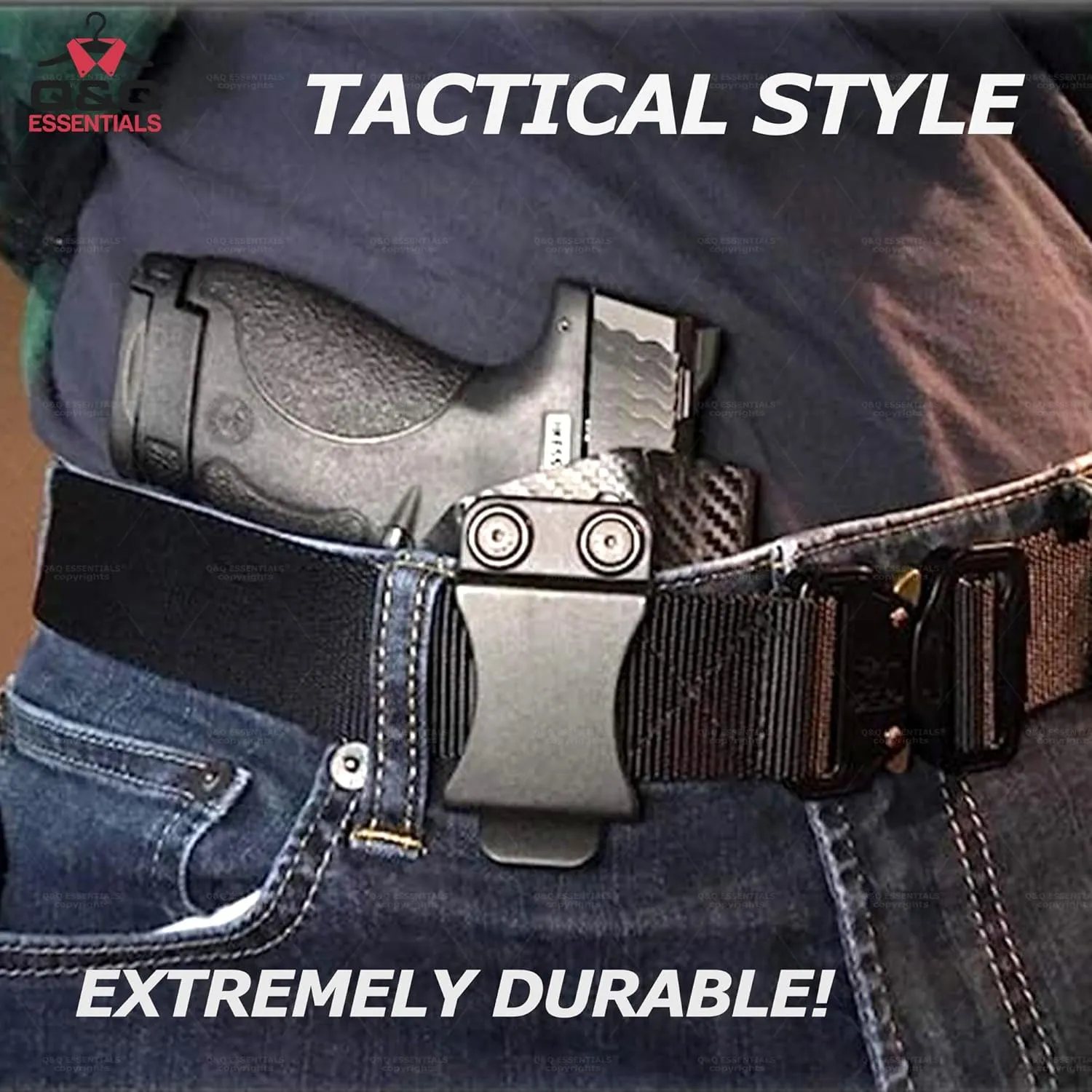 Q&Q ESSENTIALS Men's Tactical Belt, 1.5 Inch Black Nylon, Quick Release, Perfect for Hiking, Airsoft, Duty Belt, Hunting