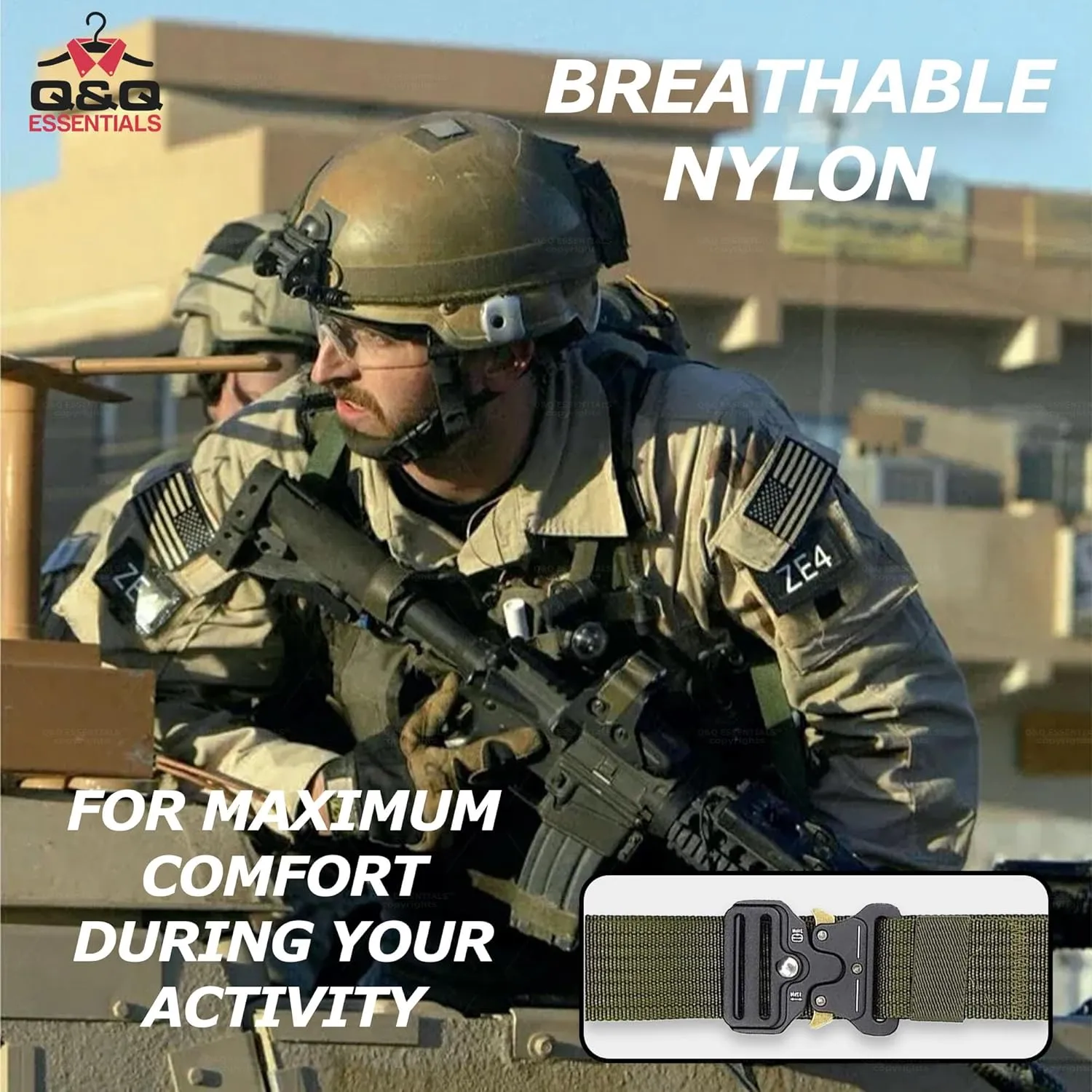 Q&Q ESSENTIALS Men's Tactical Belt, 1.5 Inch Black Nylon, Quick Release, Perfect for Hiking, Airsoft, Duty Belt, Hunting
