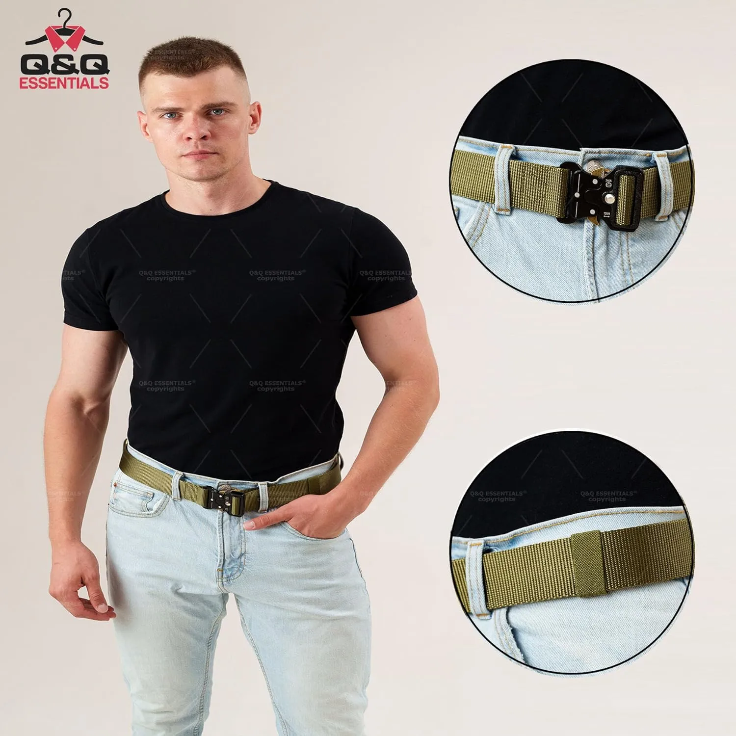Q&Q ESSENTIALS Men's Tactical Belt, 1.5 Inch Black Nylon, Quick Release, Perfect for Hiking, Airsoft, Duty Belt, Hunting
