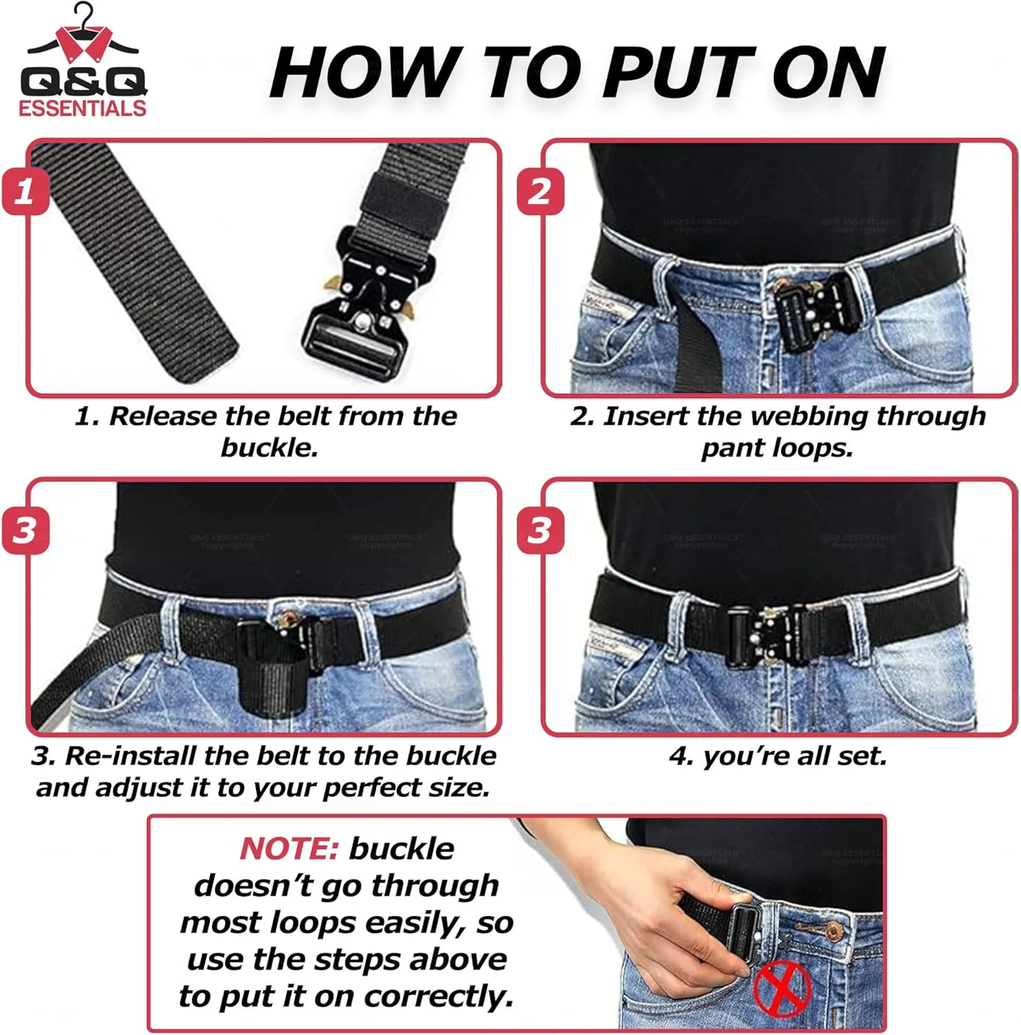Q&Q ESSENTIALS Men's Tactical Belt, 1.5 Inch Black Nylon, Quick Release, Perfect for Hiking, Airsoft, Duty Belt, Hunting