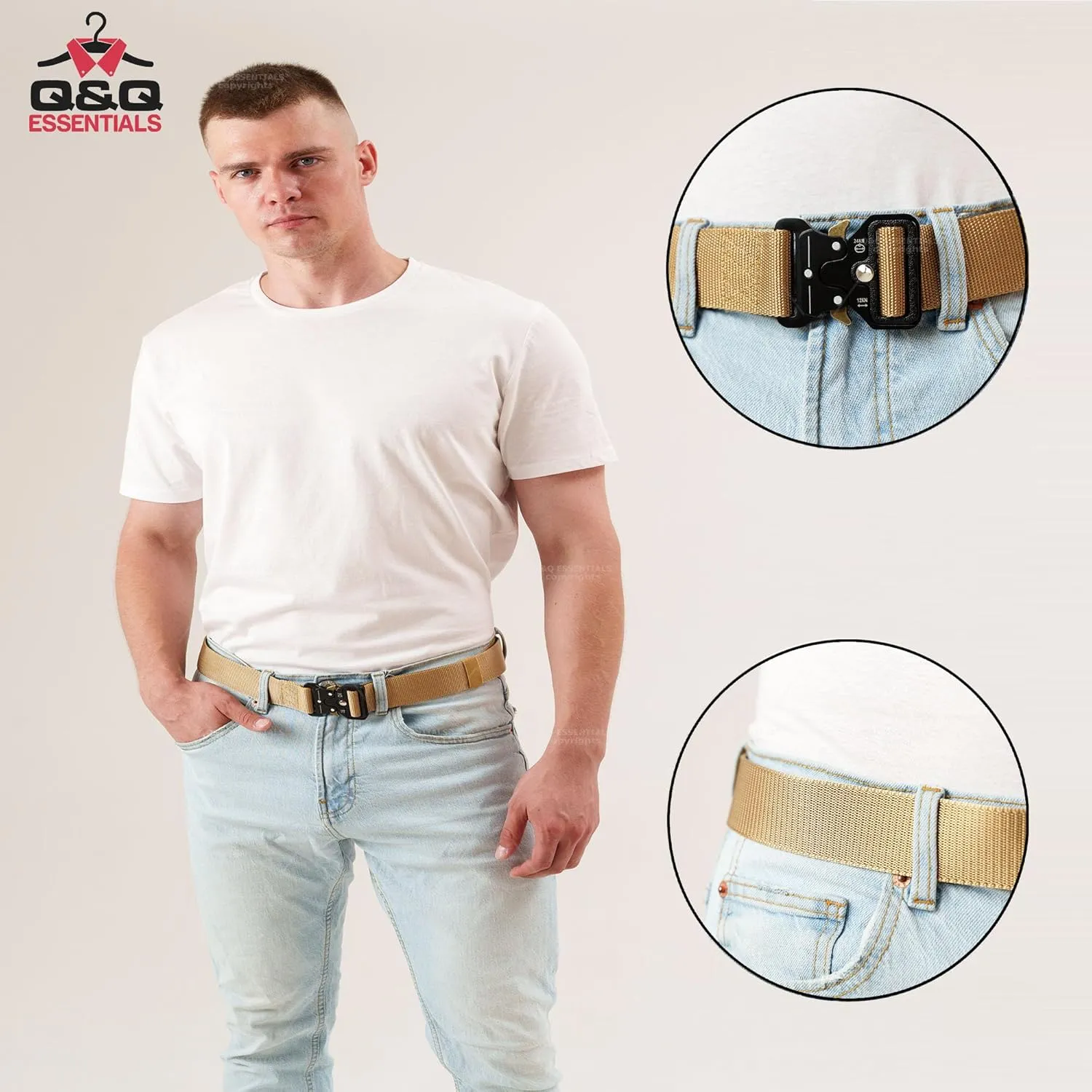 Q&Q ESSENTIALS Men's Tactical Belt, 1.5 Inch Black Nylon, Quick Release, Perfect for Hiking, Airsoft, Duty Belt, Hunting
