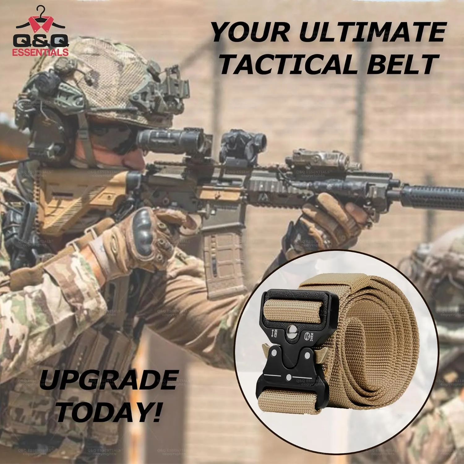 Q&Q ESSENTIALS Men's Tactical Belt, 1.5 Inch Black Nylon, Quick Release, Perfect for Hiking, Airsoft, Duty Belt, Hunting