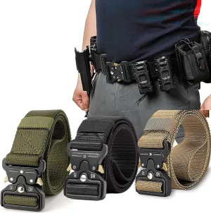 Q&Q ESSENTIALS Men's Tactical Belt, 1.5 Inch Black Nylon, Quick Release, Perfect for Hiking, Airsoft, Duty Belt, Hunting