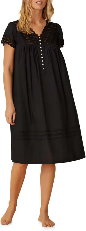 Queen Anne's Lace Women's Black Mid-Calf Floral Nightgown