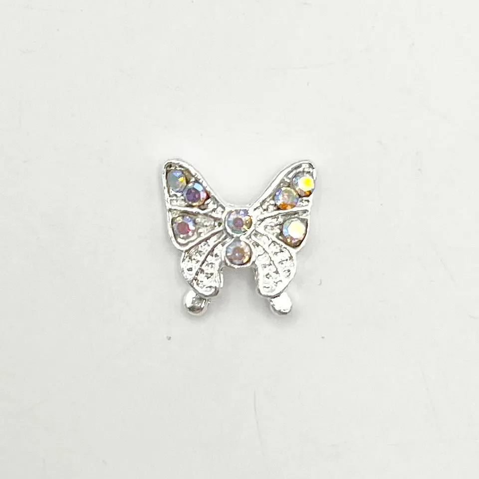 Queen - Nail Charms 10pc - #152 Silver Butterflies w/ Iridescent Stones