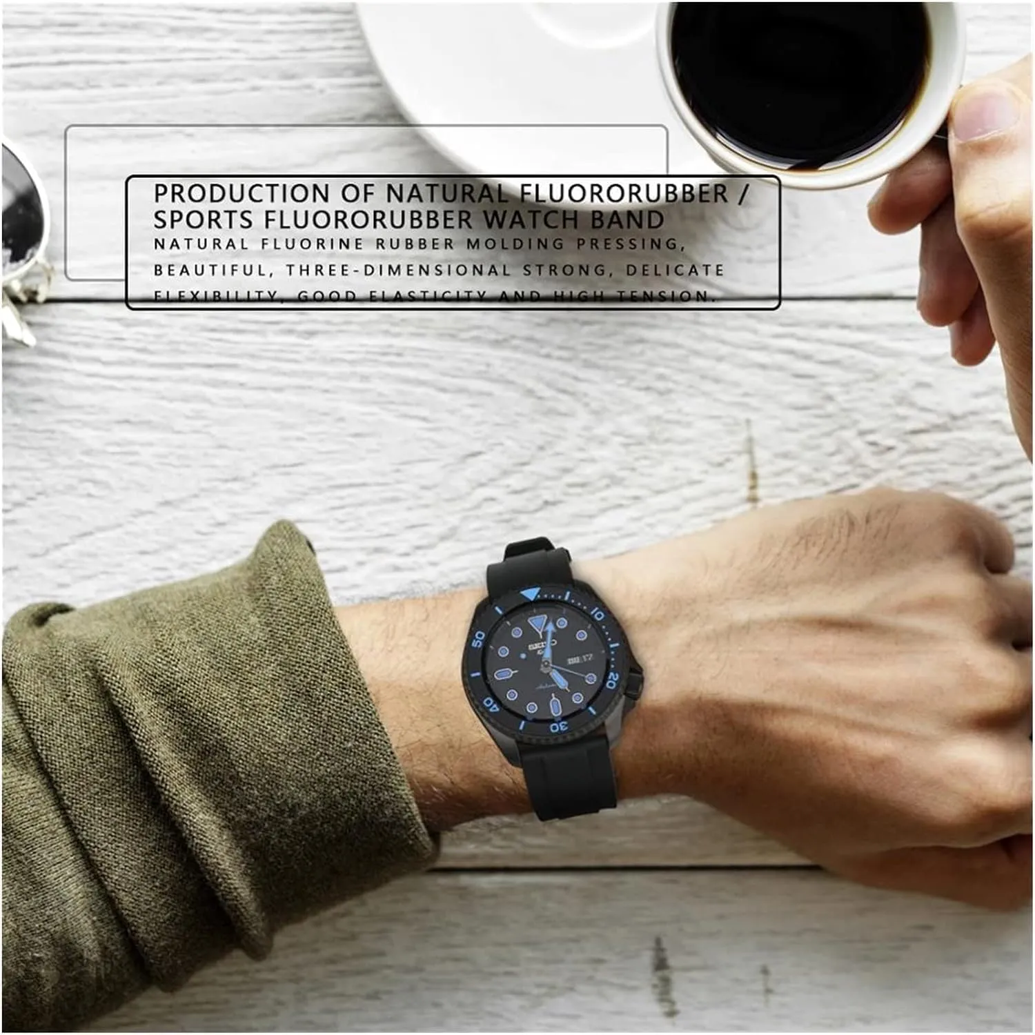 Quick Release Loop Soft Fluoro Rubber Watch Band Sport Diving Watchbands Watch Strap Bracelet Belt