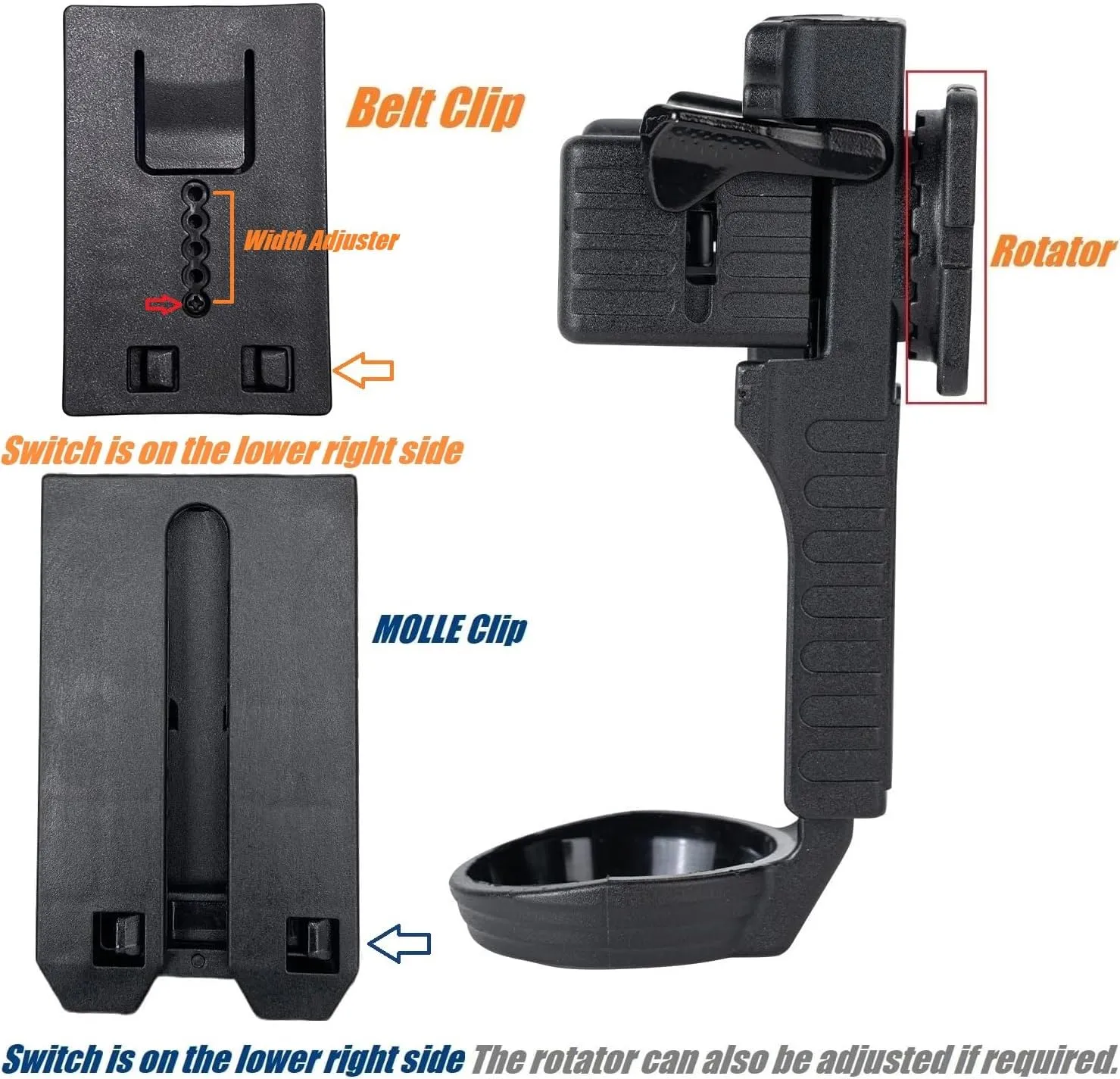 Quick Release OC/Mace Spray Holder w/Duty Belt/MOLLE Vest Rotatable Clip MK4 Canister Holster Pepper Spray Can Case Tactical Flashlight Pouch fit 1.5" Diameter for Police Leo Security Military