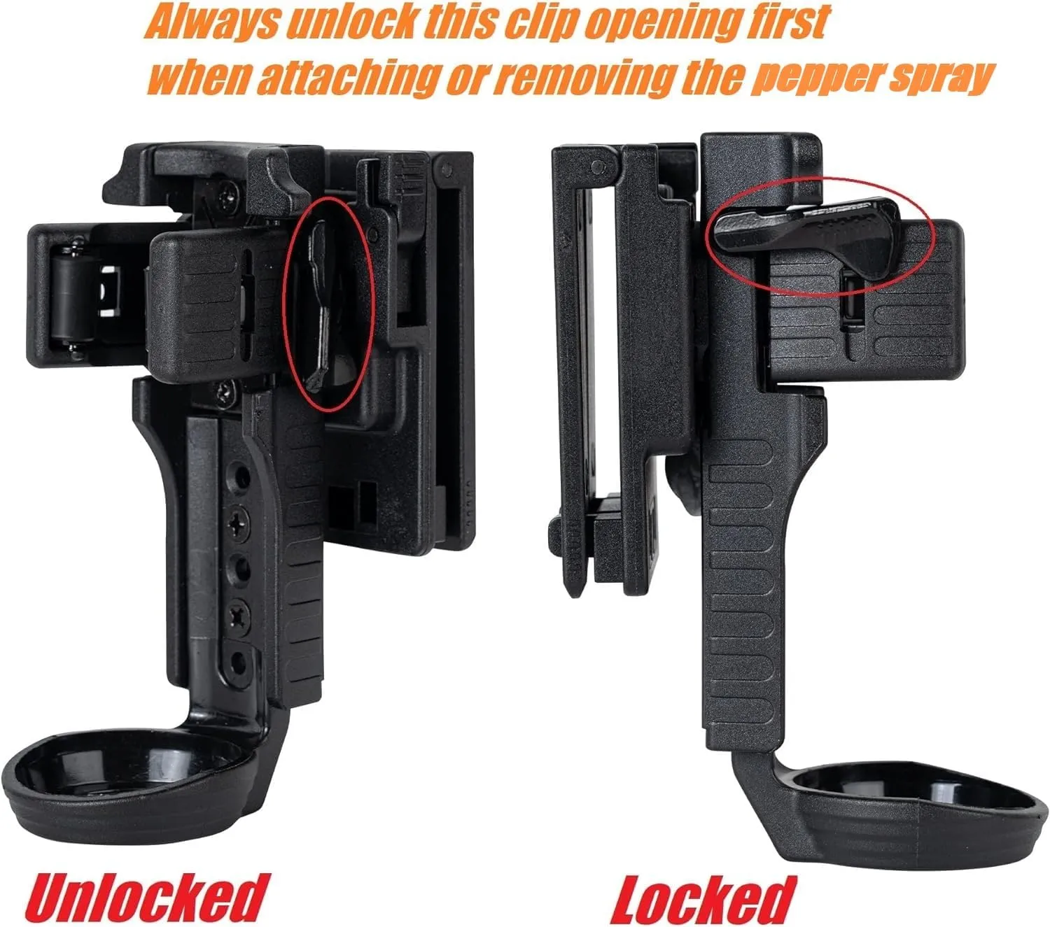 Quick Release OC/Mace Spray Holder w/Duty Belt/MOLLE Vest Rotatable Clip MK4 Canister Holster Pepper Spray Can Case Tactical Flashlight Pouch fit 1.5" Diameter for Police Leo Security Military