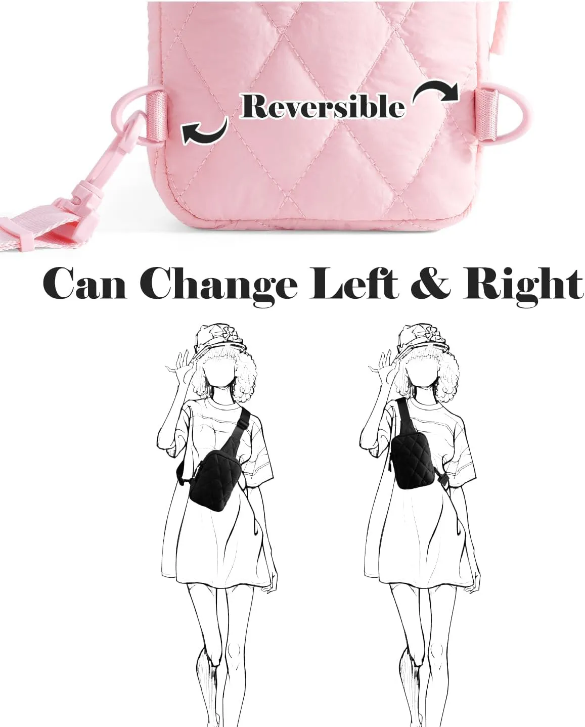 Quilted Puffer Sling Bag for Women Small Backpack Crossbody Chest Bag Fanny Packs Purses for Casual Traveling Hiking