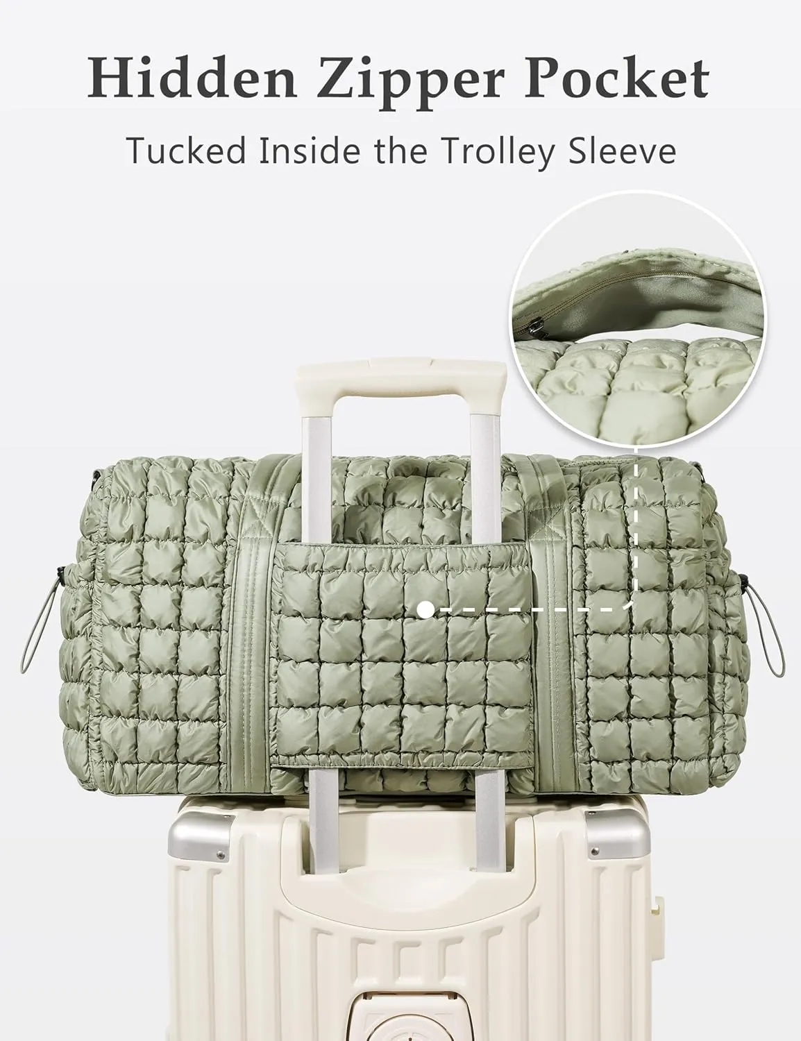 Quilted Travel Duffle Bag for Women Weekender Bag Large Puffer Overnight Bags Soft Puffy Duffel Bag Carry on Gym Bag Lightweight Personal Item Travel Bag for Trips Business Sport Airplane (Sage Green)