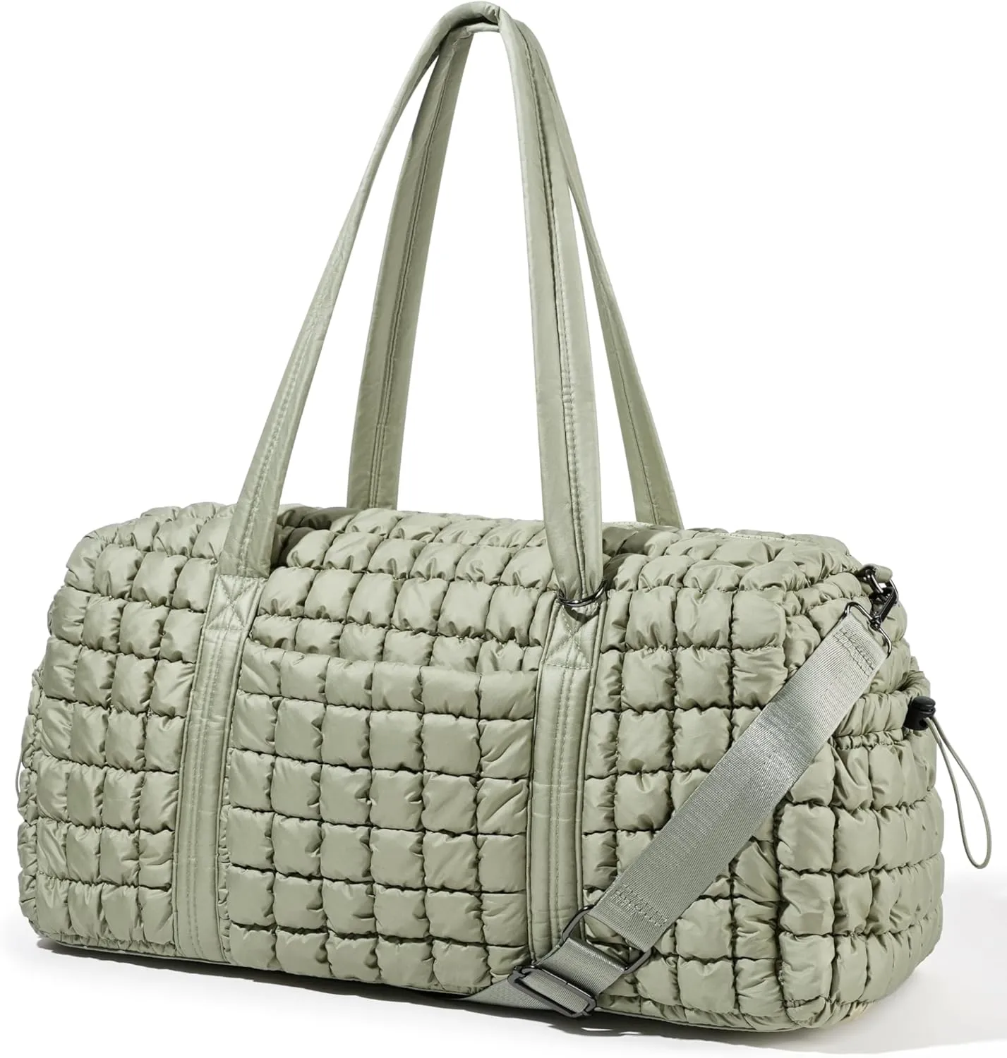 Quilted Travel Duffle Bag for Women Weekender Bag Large Puffer Overnight Bags Soft Puffy Duffel Bag Carry on Gym Bag Lightweight Personal Item Travel Bag for Trips Business Sport Airplane (Sage Green)