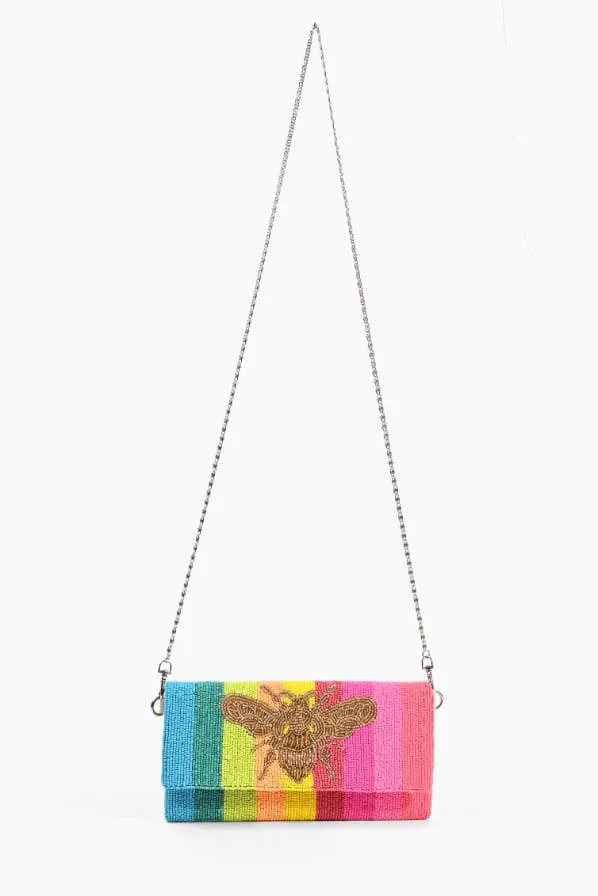 Rainbow Bee Beaded Clutch