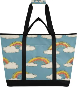 Rainbow Cloud Reusable Insulated Lunchbox Cooler Bag, Leakproof Kitchen Grocery Bag Collapsible Portable Cooler Tote Bag for Picnic, Camping, Office, Travel