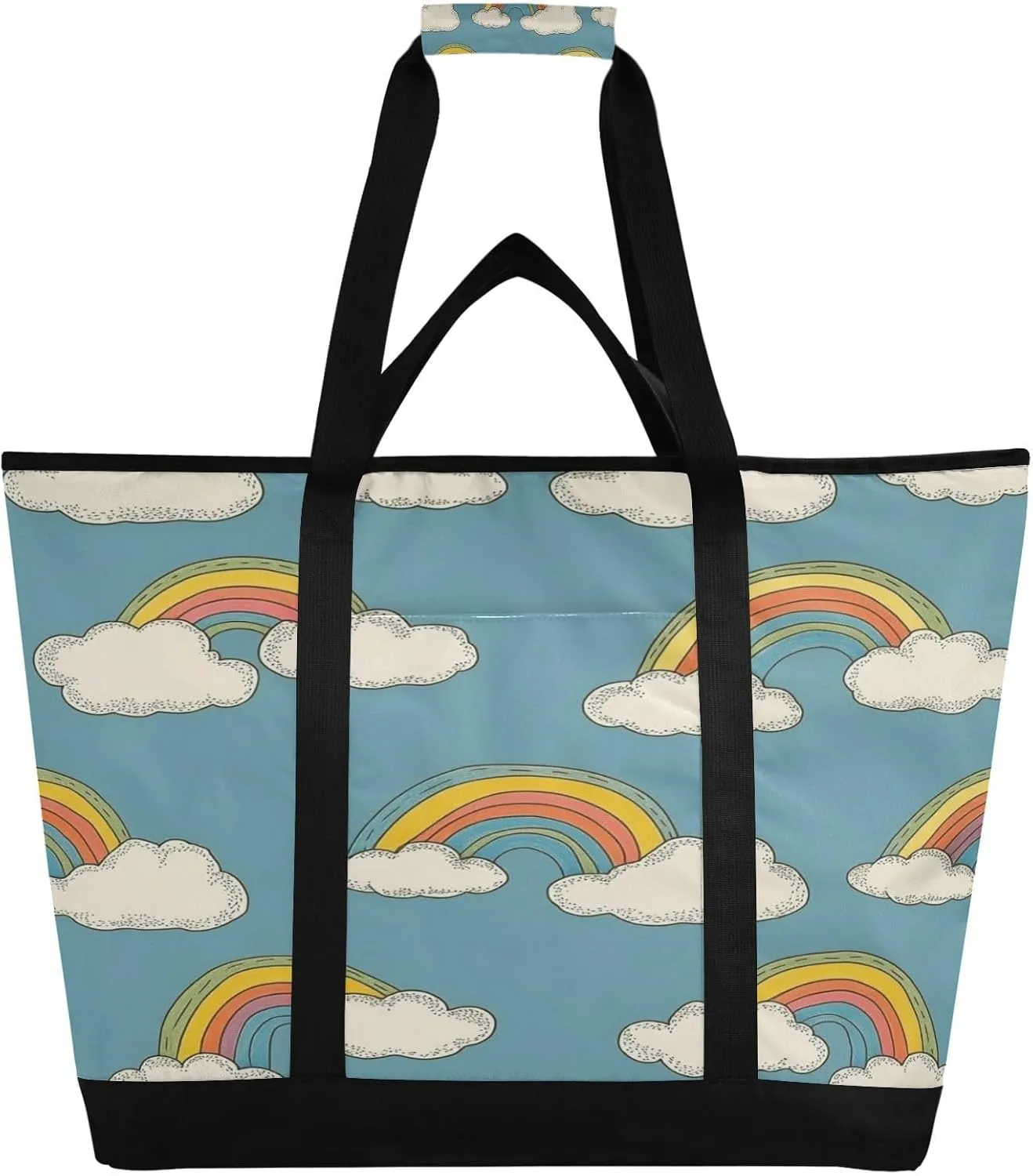 Rainbow Cloud Reusable Insulated Lunchbox Cooler Bag, Leakproof Kitchen Grocery Bag Collapsible Portable Cooler Tote Bag for Picnic, Camping, Office, Travel