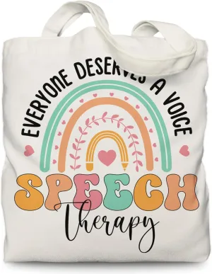 Rainbow Speech Therapy Tote Bag for Women Grils, Everyone Deserve A Voice Speech Therapy, SLP Appreciation Tote Bag for Speech Language Pathologist
