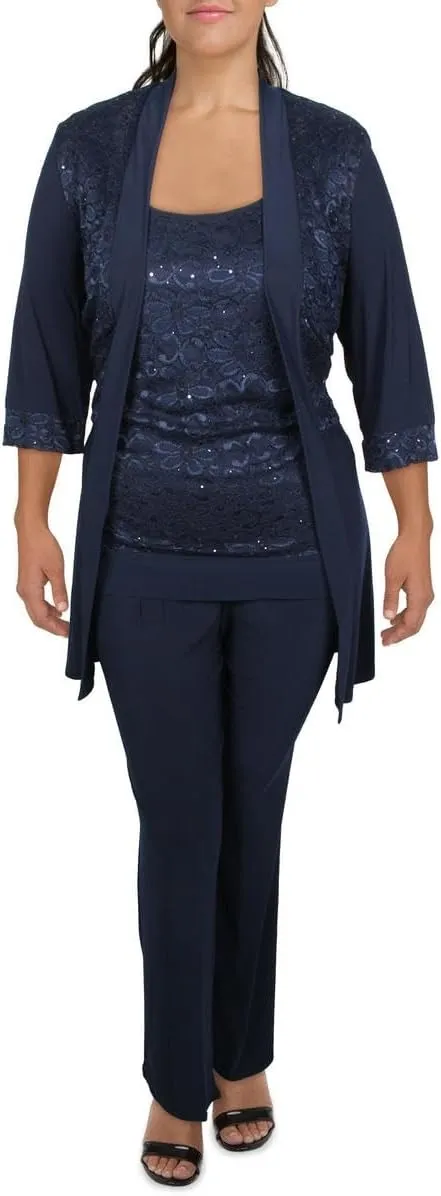 R&M Richards Women's Plus Size Lace Pant Set